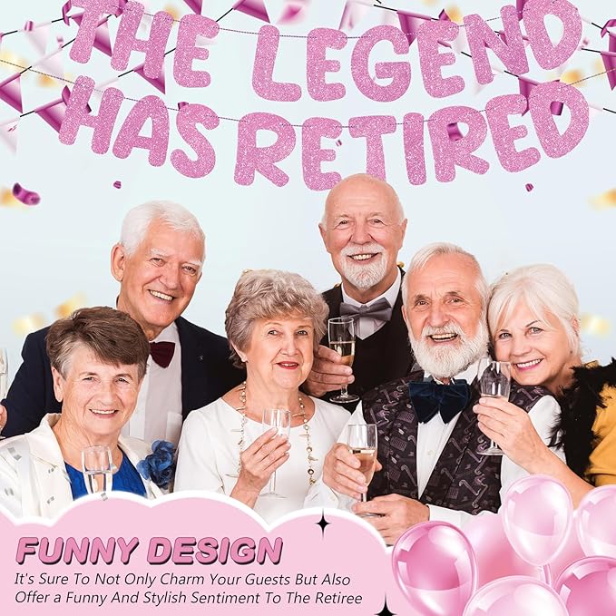 Fulmoon Pre Strung the Legend Has Retired Glitter Banner 9.8 ft Retirement Banner Retirement Party Decorations Garland Bunting for Men Women Gifts, No DIY(Pink)