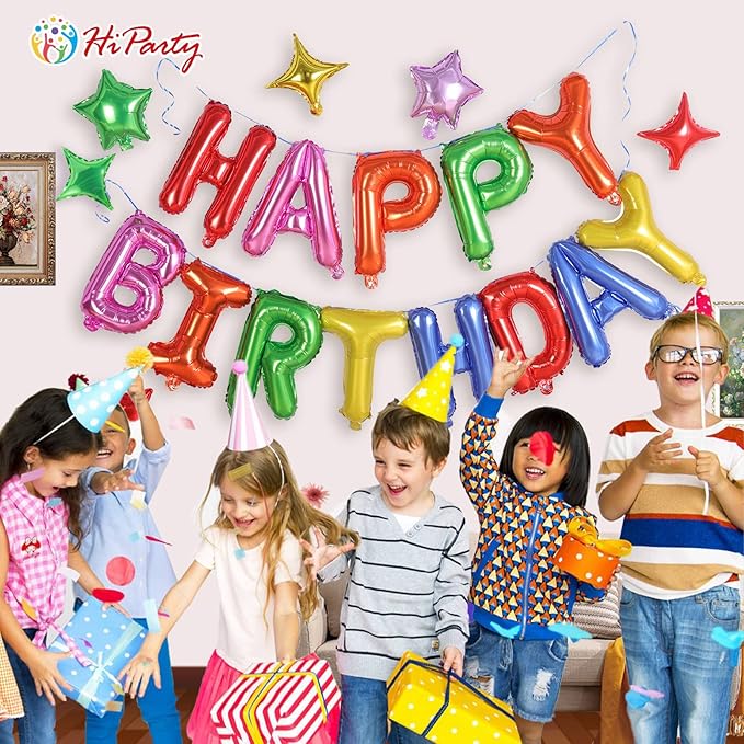 Happy Birthday Banner,16 Inch Mylar Happy Birthday Balloons, 24pcs Foil Letters Balloons with 6pcs Star Balloon, Birthday Party Decorations for Kids Girls Boys Women Adults-Rainbow