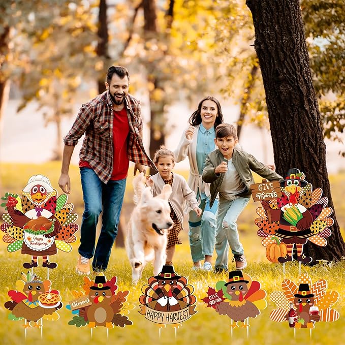 Amyhill 12 Pcs Thanksgiving Turkey Yard Decoration Outdoor Turkey Garden Lawn Signs with Stakes Waterproof Outdoor Decoration for Patio Lawn Walkway Party Decorations