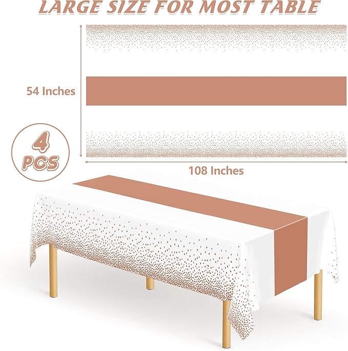 QZYL 4 Pack Disposable Table Cloth, 54" x 108" Rectangle Party Table Cloths with Pink Dot, Waterproof Plastic Table Covers for Birthday Wedding Receptions Family Gathering Holiday Dinner