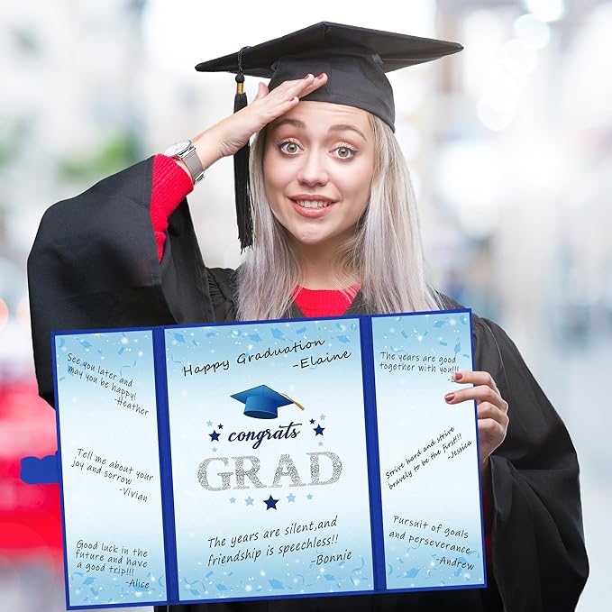 Vlipoeasn 2PCS Graduation Guest Book Alternative, Blue Silver Class of 2026 Graduation Party Decorations, Graduation Signature Book for 2026 College High School, Unique Graduation Gifts for Friends
