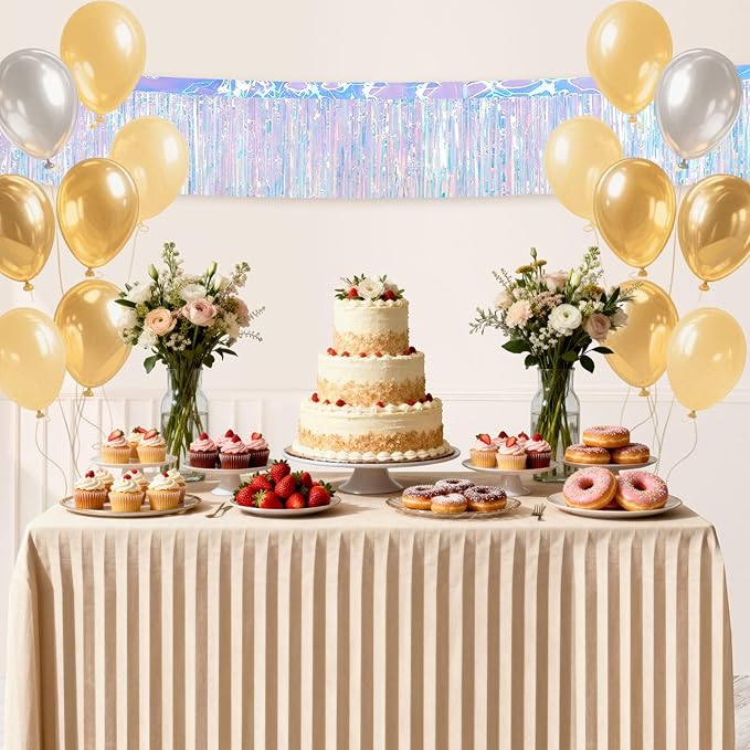 4 Packs Foil Fringe Garland Tinsel Streamers Shiny Wall Hanging Birthday Banner Backdrop for Graduation Wedding Anniversary Celebration Happy Birthday Party Decorations Iridescent
