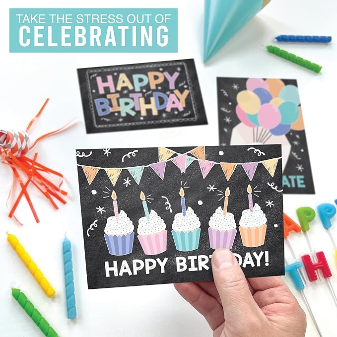 Hadley Designs Happy Birthday Cards Bulk with Envelopes - 24 Assorted Birthday Cards for Kids & Adults, Bulk Greeting Card Pack for Office, Blank Generic Bday Notecards with Envelopes, Designed in USA