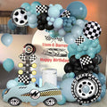 Race Car Balloon Garland Arch Kit 154PCS Dusty Blue Black Latex Balloon Wheel Checkered Foil Balloons for Race Car Baby Shower Party Two Fast Birthday Party Decorations