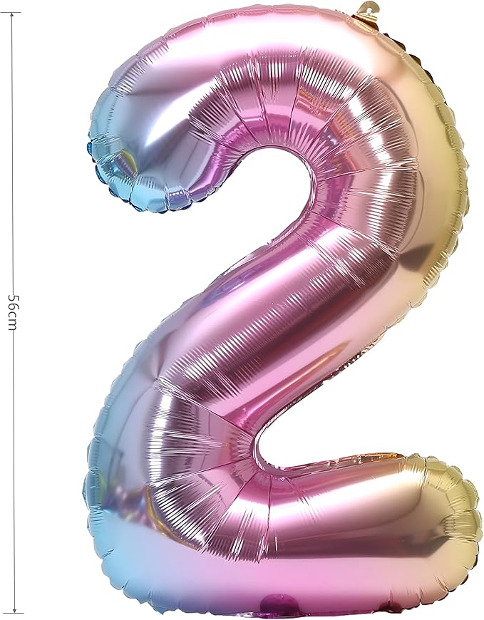 YPSelected 32 Inch Large Foil Helium Number Balloon Birthday Wedding Party 0-9 (Rainbow, 2)