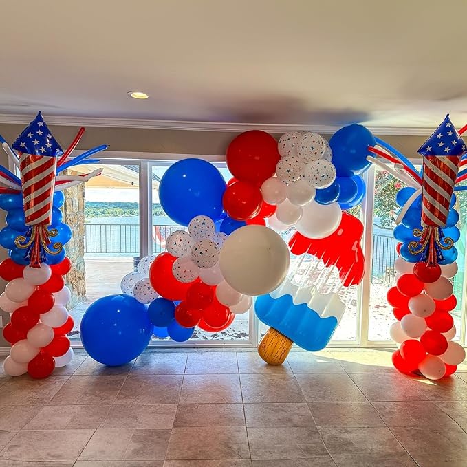 Red White Blue Balloon Arch Kit, 12 Inch Royal Light Blue Red White Latex Helium Balloon Garland for Royal Patriotic Baseball Nautical Birthday Baby Shower Graduation Party Decoration