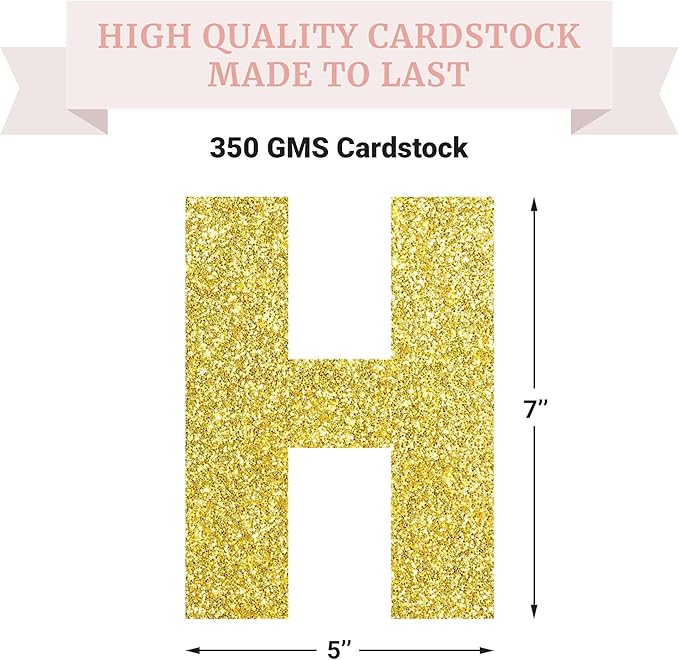 Pre-strung Happy Birthday Banner - No DIY - Glitter Birthday Party Banner for Men & Women - Pre-strung Garland on 8 ft Strands - Bday Party Decorations & Decor. Did We Mention No DIY (Yellow Gold)