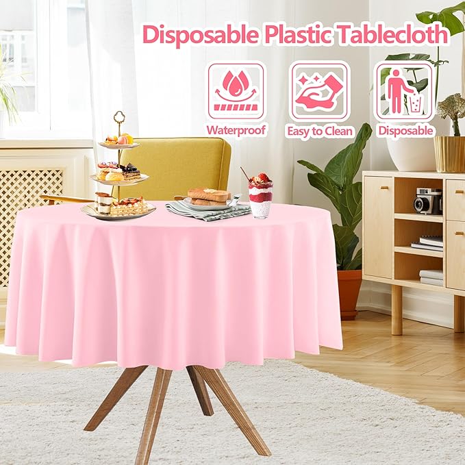 12 Pack Round Disposable Tablecloths, Plastic Pastel Table Cover for Birthday Wedding Baby Shower Party Decoration,6 Color, 84 Inch