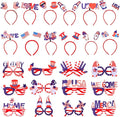 Retrowavy 24 Pcs 4th of July Party Favors Patriotic Accessories 12 Headbands and 12 Glasses Fourth of July Head Boppers American Flag Decorations for Independence Day Memorial Day Party Supplies