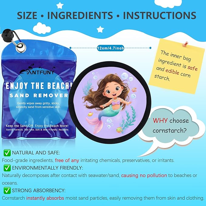 Sand Remover Unicorn Mermaid Eraser Removal Bag Mitt Brush Wipe Off Beach Vacation Essentials Travel Necessities Supplies Lake Day Activities Find Hawaii Trip Must Have Family Toy Game Towel Sifter