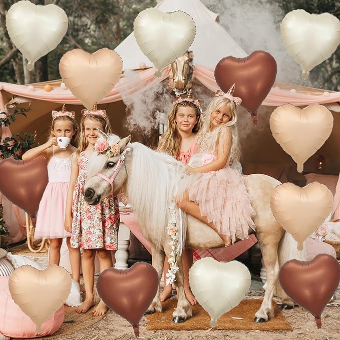 Cream Brown Heart Balloons, 12Pcs Brown Apricot Foil Balloons, Beige Coffee Foil Heart Shape Foil Balloon 18 Inch Nude Neutral Helium Foil Balloon for Boho Birthday Baby Shower Wedding Valentine