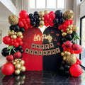 120Pcs Red Black Gold Balloon Garland Arch Kit with Leopard Print Balloons, Cherry Foil Balloons, Happy Birthday Banner for Girl Night Bachelorette Glamour Party Casino Birthday Party Decoration