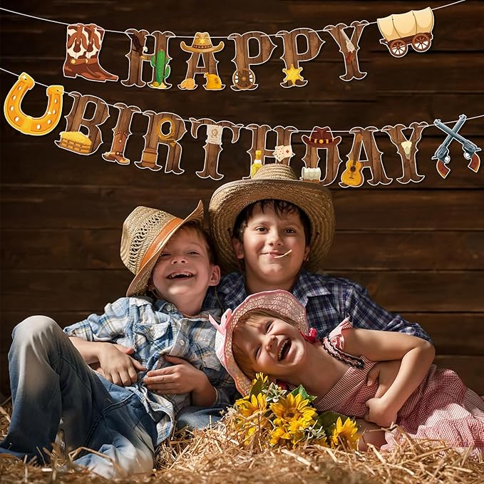 Cowboy Party Decorations Happy Birthday Banner Western Cowboy Party Banner Garland for Birthday Party Decorations Cowboy Party Supplies