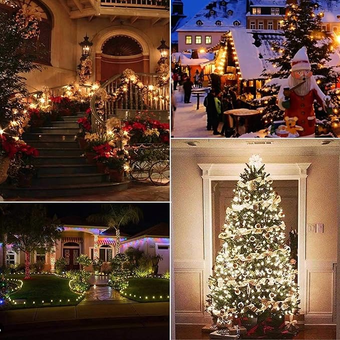 Brightown 100 Feet C9 Bulb String Lights Outdoor Clear Christmas Lights Green Wire for Outdoor Patio Room Party Backyard Decoration, E17 Base, 100 Bulbs