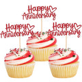 24 PCS Happy Anniversary Cupcake Toppers Glitter Wedding Anniversary Cupcake Picks Anniversary Theme Cupcake Decorations Baby Shower Birthday Wedding Anniversary Party Cake Decorations Supplies Red