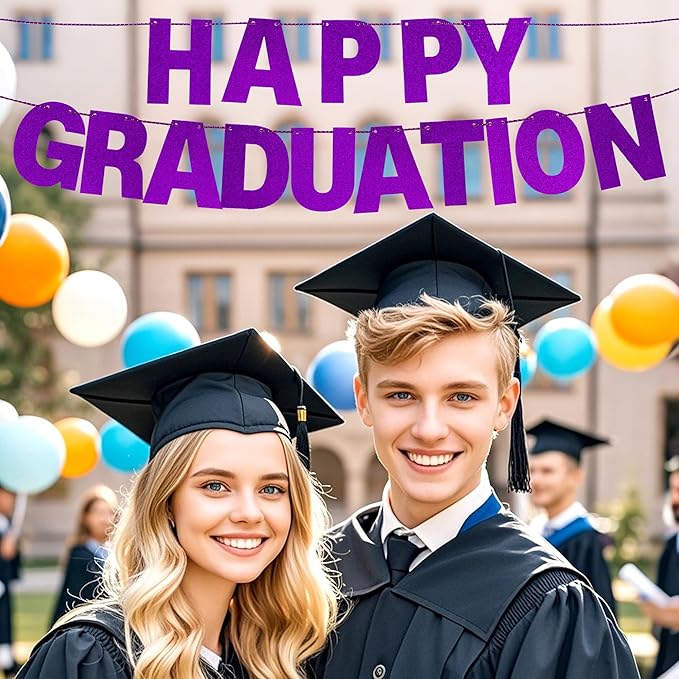 DIY Banner Kit with Letters Glitter Banner Letters Customizable Birthday Banners Graduation Banner Custom Party Hanging Banner for Graduation Wedding Party Baby Shower Decoration(Purple)