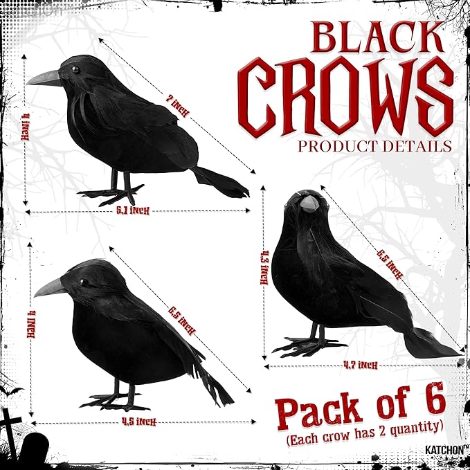 KatchOn, Halloween Creepy Cloth and Crows - Pack of 7 | 72x30 Inch, Black Spooky Cloth Realistic Black Feathered Crows | Scary Decor and Raven Decorations | Halloween Decorations Outdoor Indoor