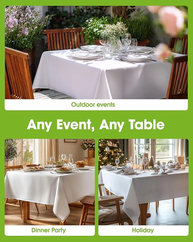 Pureegg Rectangle Table Cloth 90" x 132" – Durable Polyester Tablecloth Offers Reusable & Washable Protection, Ideal for Outdoor Party, Picnic, Wedding, Banquet and Birthday, 1 Pack, White