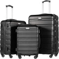 Coolife Luggage 3 Piece Set, Lightweight Durable Hardshell Suitcase set with 360° Spinner Wheels, TSA-approved Lock, Checked Family Travel Luggage sets, 20/24/28 Inch, Black