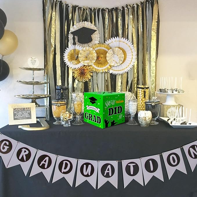 Graduation Card Box, Graduation Party Decorations 2025, Graduation Box, Graduation Card Holder, Foldable Cardboard Congrats Grad Card Gift Box for Graduation Party Supplies Party Favors Green