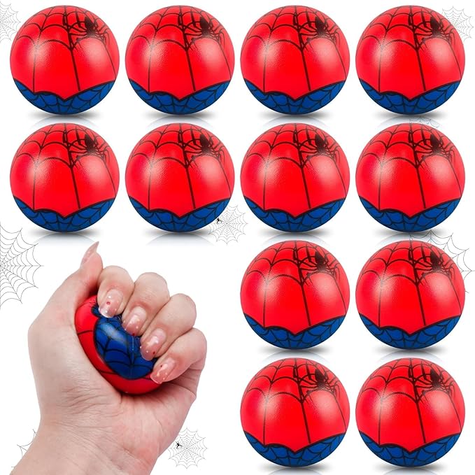 12 PCS Spider Stress Balls for Kids Party Favors, 1.97 Inch Anxiety Relief Fidget Sensory Toys, Spider Theme Squeeze Toys Bulk for Birthday Goodie Bags, Carnival Gifts & Classroom Prizes