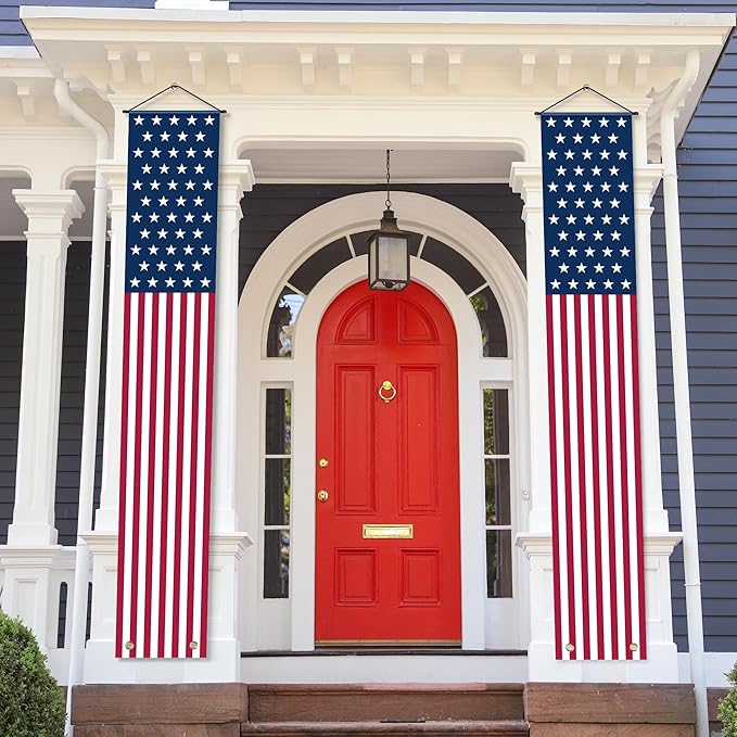 OHOME 4th of July Decorations - American Flag Porch Banner for Memorial day Decorations - Patriotic Decorations for Home Outdoor Outside | 250 America Anniversary USA Fourth of July Accessories Party Favors Yard Signs Decor