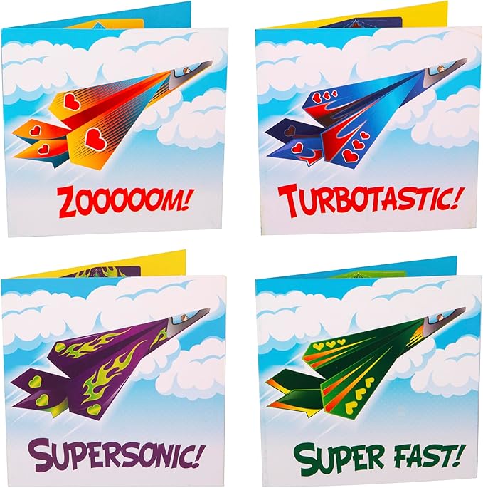 Kangaroo 28 Pack Flying Paper Airplanes Valentines Day Cards for Boy & Girl with Envelopes & Stickers - Valentines Day Cards for Kids School - Valentine Bulk Party Favors Classroom Gift