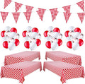 4 Packs 51 x 71 Inch Gingham Plaid Table Covers, 2 Pieces Buffalo Lumberjack Checkered Pennant Banner, 44 Pieces Latex Balloons for Picnic BBQ Birthday Party Decoration (Red White Plaid)