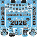 Graduation Decorations 2026 Light Blue Party Decor Set with Congrats Grad Banner, Class of 2026 Backdrop, Balloons, Box & Streamers Supplies for High School & College Celebrations