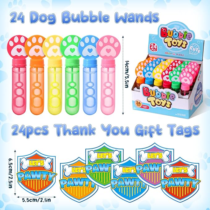 Winrayk 24 Large Paw Print Bubble Wands with Gift Card, Bubbles Bulk Puppy Dog Cat Party Favors for Kids, Easter Pinata Filler Goodie Bag Stuffer Treasure Box Classroom Prize Birthday Gift Outdoor Toy