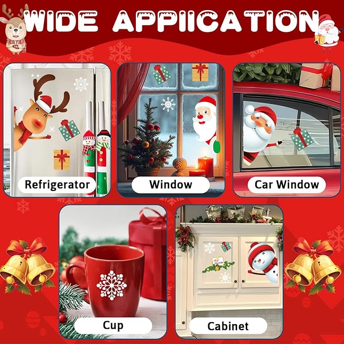 227 PCS Christmas Snowflake Window Clings Decoration, Christmas Window Stickers, Indoor Xmas Party, Snowflake Santa Claus Reindeer Decals, Thanksgiving Party Décor, Winter Holiday Decor Home Party.