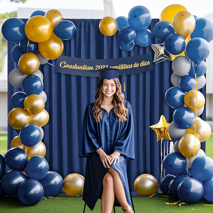 8x10FT Navy Blue Backdrop Curtains for Wedding Parties, Wrinkle Free Polyester Photography Backdrop Drapes for Graduation Baby Shower Birthday Stage Background Stand Decorations 4x10ft,2 Panels