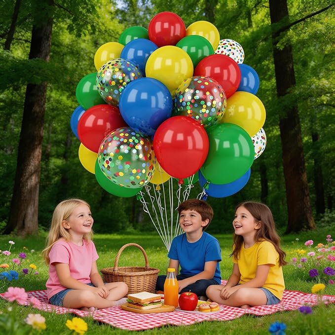 Red Blue Yellow Green Balloon Set, 12 Inch Carnival Circus Party Balloon Red Blue Green Yellow Helium Balloons Confetti Latex Balloon for Video Game Party Rainbow Kid Birthday Party Carnival Circus