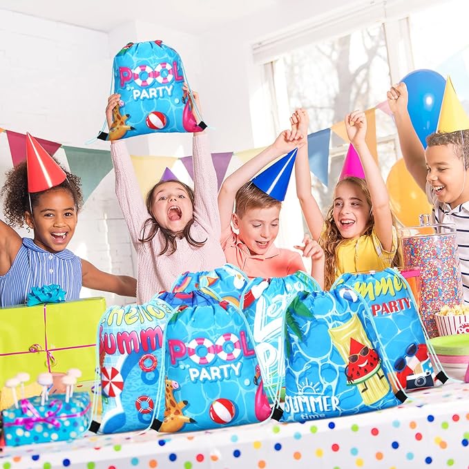Marsui 24 Pcs Pool Party Favor Drawstring Bags Gift Beach Goodie Candy Favors Bags for Summer Hawaiian Birthday Party