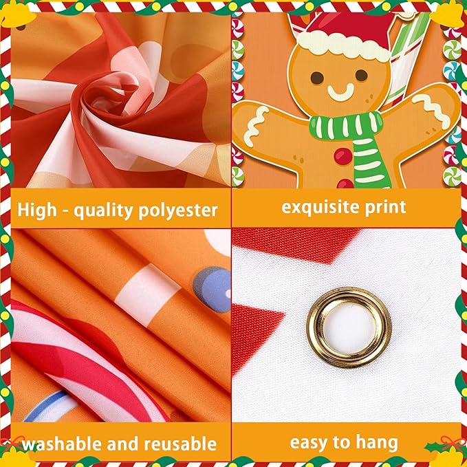 Christmas Gingerbread Door Cover Banners Decor Set,3 Piece Gingerbread House Decorations with Triangle Topper and Hanging Ginger Bread Christmas Decorations Banner for Porch Party Winter outdoor Decor