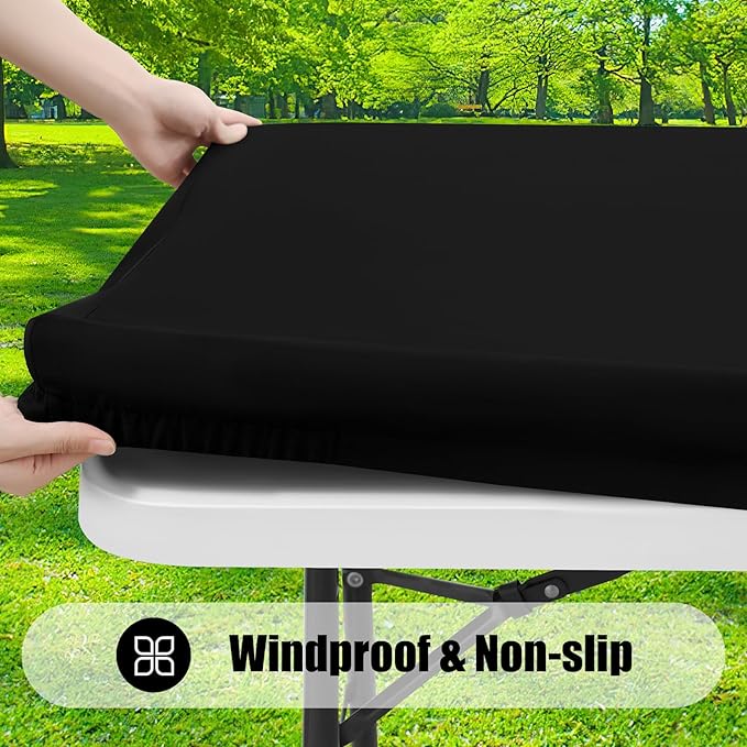 Smiry 2 Pack Rectangle Picnic Table Cloth, Waterproof Elastic Fitted Tablecloths, Washable Polyester Rectangular Patio Table Cover for Camping, Indoor and Outdoor (Black, 24"x60")