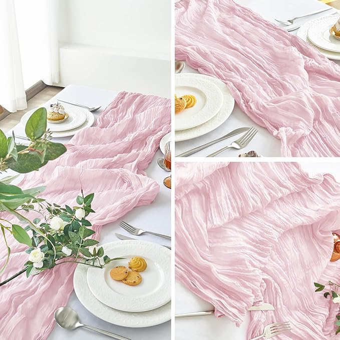IVAPUPU 2 Pcs Cheesecloth Table Runner - 10ft Pink Easter Spring Boho Gauze Cheese Cloth Table Runners for Baby Shower Decoration Wedding Party Summer Garden Decor