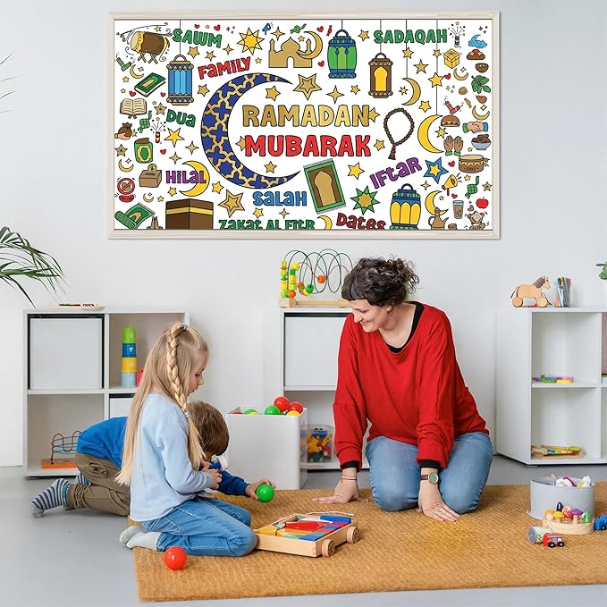 OHOME Ramadan Giant Coloring Poster/Tablecloth - Ramadan Decorations for Home,Kids Eid Crafts Games Activities Toys Decor Party Decor for Classroom School