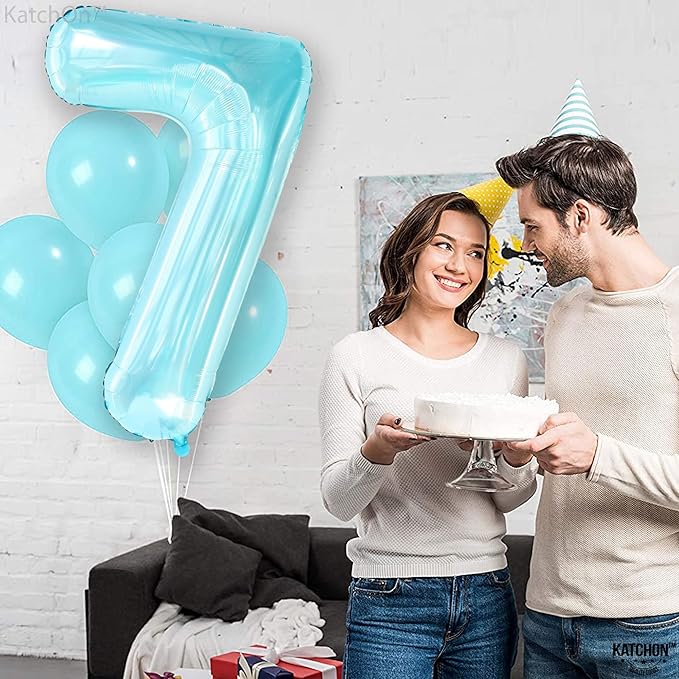 KatchOn, Giant Light Blue Number 7 Balloon - 40 Inch | 7th Birthday Balloon for 7th Birthday Decorations | 7 balloons for Birthday | Seven balloon Number | 7 Year Old balloons for 7 Year Decorations