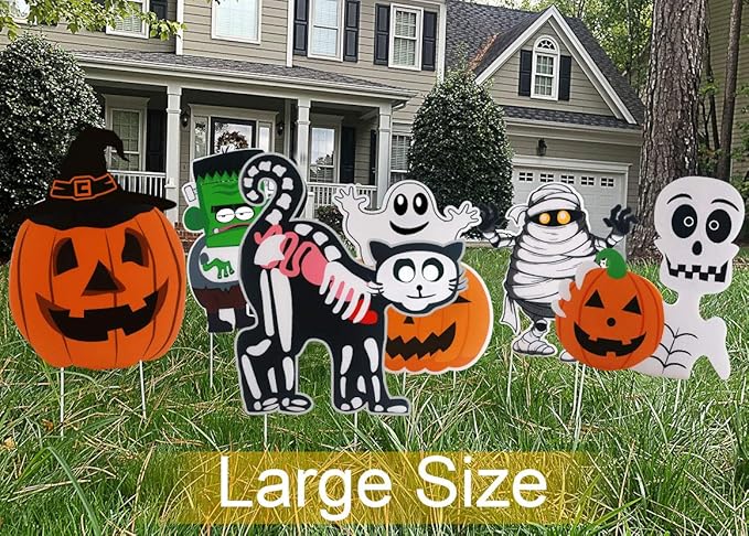 10PCS Yard Signs Halloween Props Pumpkin Ghost Monster Stakes for Decorations Outdoor Lawn Decor