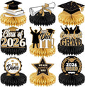 Yisong 9 Pieces 2026 Graduation Party Table Decorations Class of 2026 Congrats Graduation Centerpieces for Tables Congratulate Honeycomb Centerpiece Topper for Grad Party Supplies(Black Gold)