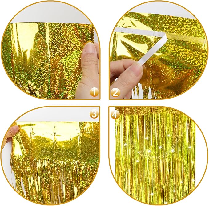 Gold Backdrops Curtains Christmas Party Decorations, Tinsel Streamers for 30th Birthday Decorations, Photo Booth Props for Wedding, 2Pack 3.28X6.56Ft
