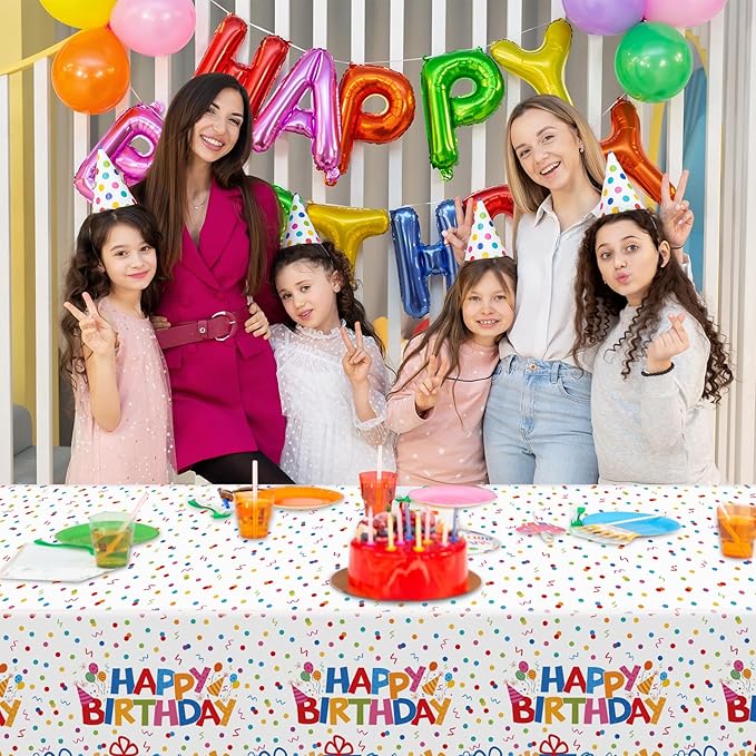 3 Pack Plastic Birthday Tablecloth, 54 x 108 Inch Disposable PE Happy Birthday Tablecloth Waterproof Rectangle Birthdays Party Table Cover for Birthdays Party Decorations