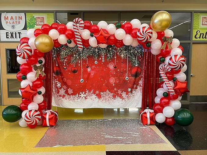 Leesoot Christmas Balloons Arch Decorations 113pcs Red Green White Balloons for Party Gift Star Candy Cane Balloons Indoor Outdoor Decor Christmas Balloon Garland Arch Kit