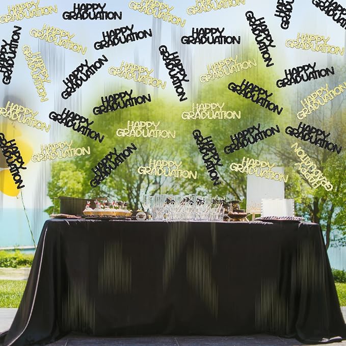Black Gold Happy Graduation Confetti Class of 2026, 120 PCS Glitter Graduation Decorations 2026, Grad Confetti for Grad Party Decorations.