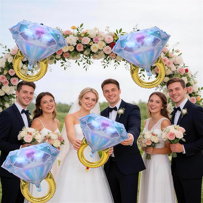 Diamond Ring Foil Balloons 2pcs, Mylar Engagement Ring Balloons for Engagement Bachelorette Bridal Shower Wedding Proposal Marriage Anniversary Just Engaged Married Party Marry Me Decorations Supplies
