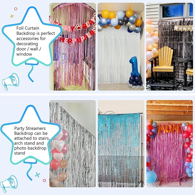 Brown Backdrop Tinsel Foil Curtain Football Party Decorations Streamers 2 Pack 3.3x8.2 ft for Birthday Superball Party Supplies Game Day Decorations Graduation Wedding Baby Shower Bridal Easter