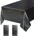 2 Pack Black Iridescent Plastic Tablecloth Disposable 54 × 108 Inch Glitter Holographic Foil Table Cloth Plastic Laser Rectangle Table Cover for Birthday Wedding Disco Party