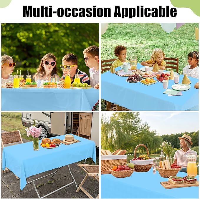 Smiry Disposable Table Cloth - 12 Pack, 54 x 108 Inch Waterproof Rectangle Tablecloths for Parties, Decorative Plastic Table Cover, Leakproof & Sturdy, Light Blue