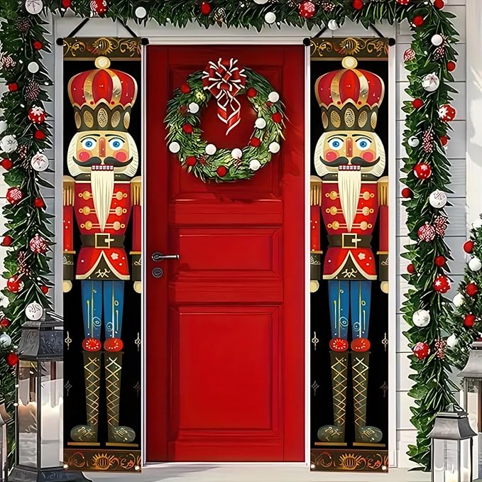 Nutcracker Christmas Porch Banner Decorations 71 x 12 Inch Soldier Model Nutcracker Banners Front Door Hanging Banner Entryway Xmas Winter for Wall Fireplace Party Holiday Home Kids Decor
